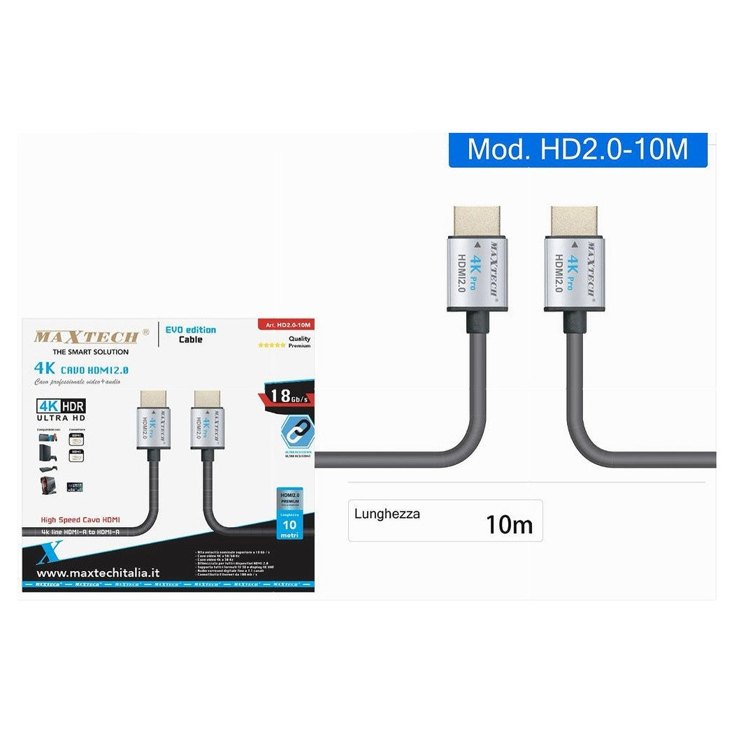 Cavo Hdmi 2.0 4k Da 10 Metri High Speed Tv Monitor Audio Video Cavetto Hd2.0-10m         
