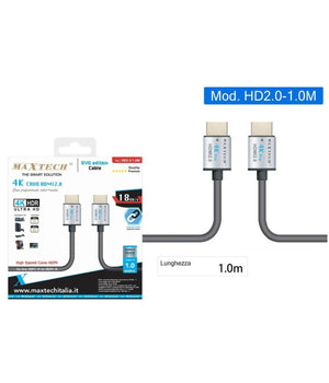 Cavo Hdmi 2.0 4k Ultra Hd 1 Mt High Speed 18gb/s Audio Video Cavetto Hd2.0-1.0m         