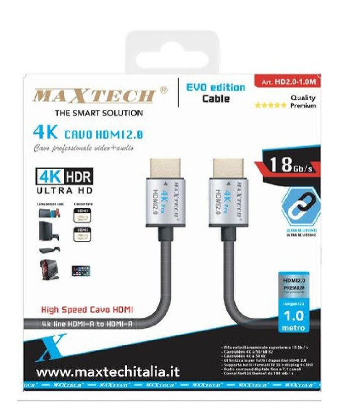 Cavo Hdmi 2.0 4k Ultra Hd 1 Mt High Speed 18gb/s Audio Video Cavetto Hd2.0-1.0m         