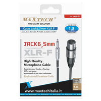 Cavo Jack 6.5 Mm Mono A Xlr Femmina Audio Prolunga Per Microfono 1.8 Mt Jxlr-01         
