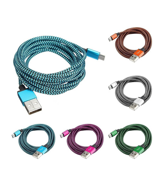 Cavo Microusb Intrecciato Lungo 3 Metri Universale Caricatore Smartphone Android         
