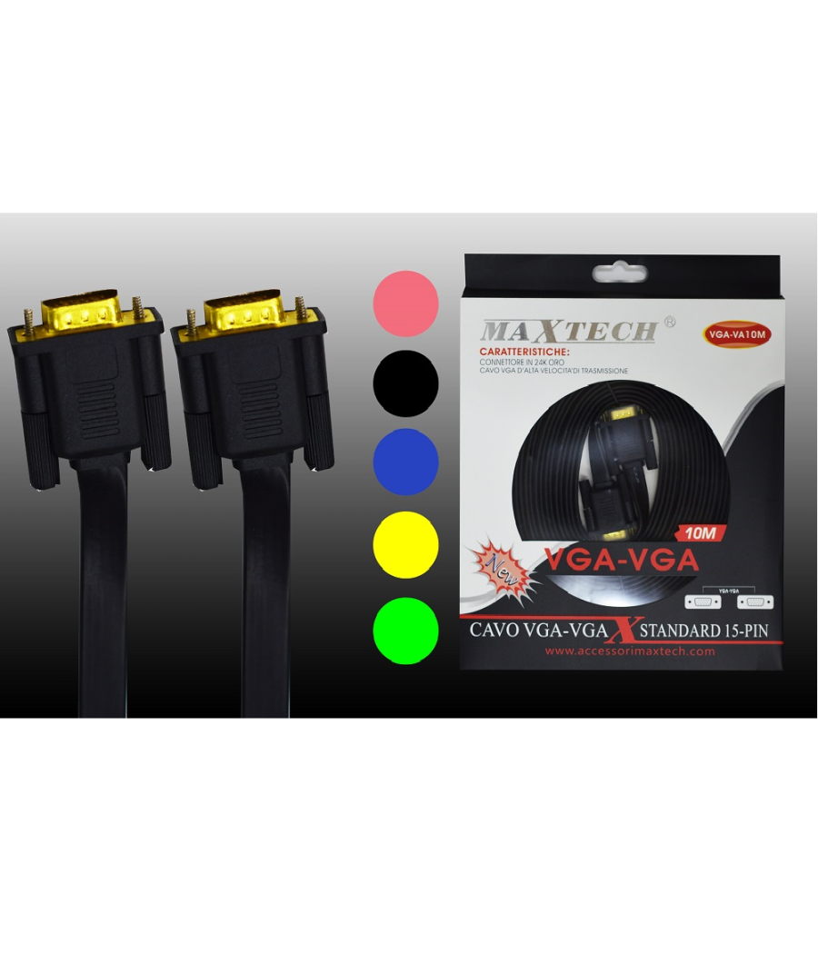Cavo Monitor Vga-vga Maschio-maschio Standard 15 Pin 10 Metri Maxtech Vga-va10m         