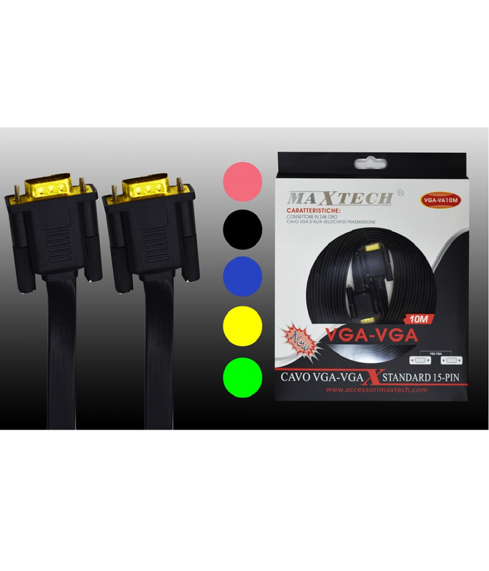 Cavo Monitor Vga-vga Maschio-maschio Standard 15 Pin 10 Metri Maxtech Vga-va10m         