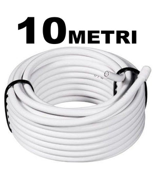Cavo Prolunga 10mt Coassiale Tv Antenna Digitale Terrestre 75ohm Cablato Bianco         