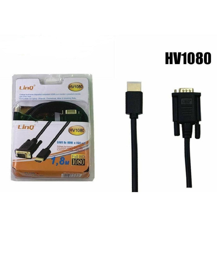 Cavo Prolunga Adattatore Da Hdmi A Vga + Ic 1080p 1,8 Metri Linq Hv1080         