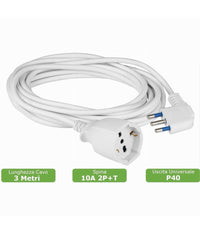 Cavo Prolunga Con Spina 16a Presa Schuko Bivalente 3 Metri Colore Bianco 83286         