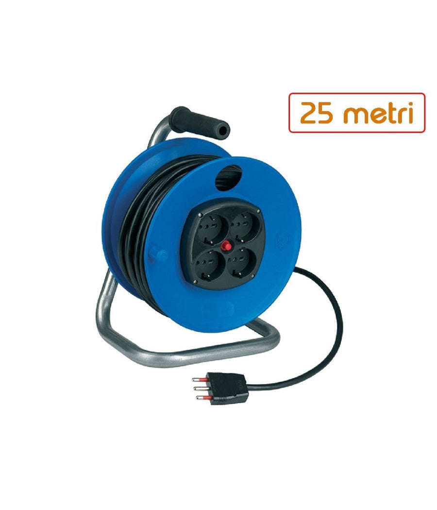 Cavo Prolunga Corrente Elettrica Presa Domestica Casa Giardino Metraggio     -25 Mt Avvolgicavo   -
