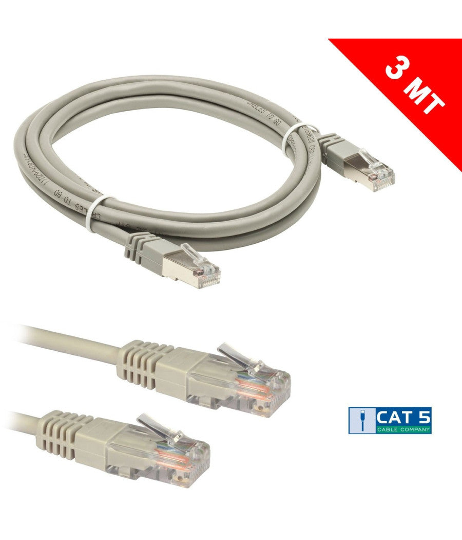 Cavo Prolunga Di Rete Lan Ethernet Plug Rj45 Da 3mt Per Computer Pc Casa Ufficio         