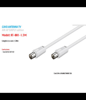 Cavo 1,5 Metri Antenna Tv Maschio/femmina Schermato Prolunga Maxtech At-001-1.5m         