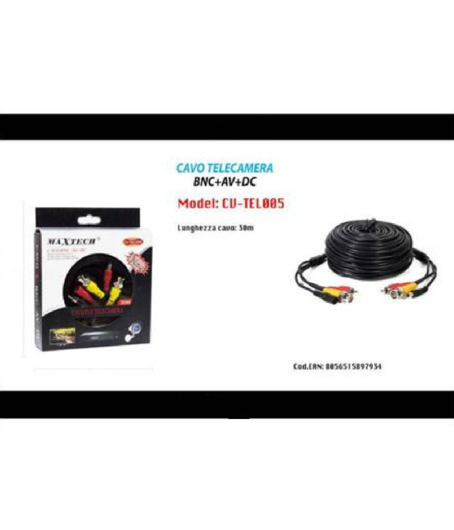 Cavo Prolunga Per Telecamera Bnc Audio Video Sorveglianza 30mt Maxtech Cv-tel005         
