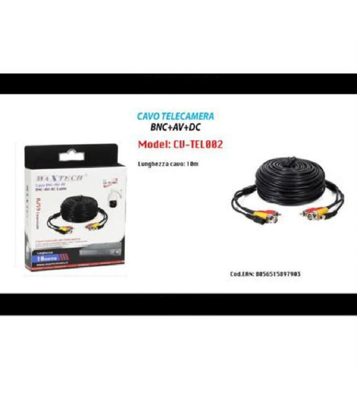 Cavo Prolunga Telecamera Bnc Audio Video Videosorveglianza 10mt Cv-tel002 Maxtech         