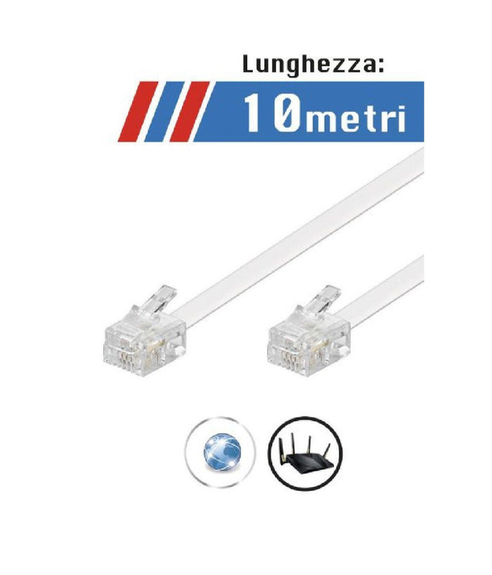 Cavo Prolunga Telefonica Rj11 10mt Maxtech Rj11-10m Collegamento Modem Telefonico         