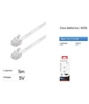 Cavo Prolunga Telefonica Rj11 5mt Collegamento Telefonico Maxtech Modem Rj11-5.0m         