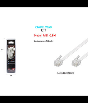 Cavo Prolunga Telefonica Rj11 5mt Collegamento Telefonico Maxtech Modem Rj11-5.0m         