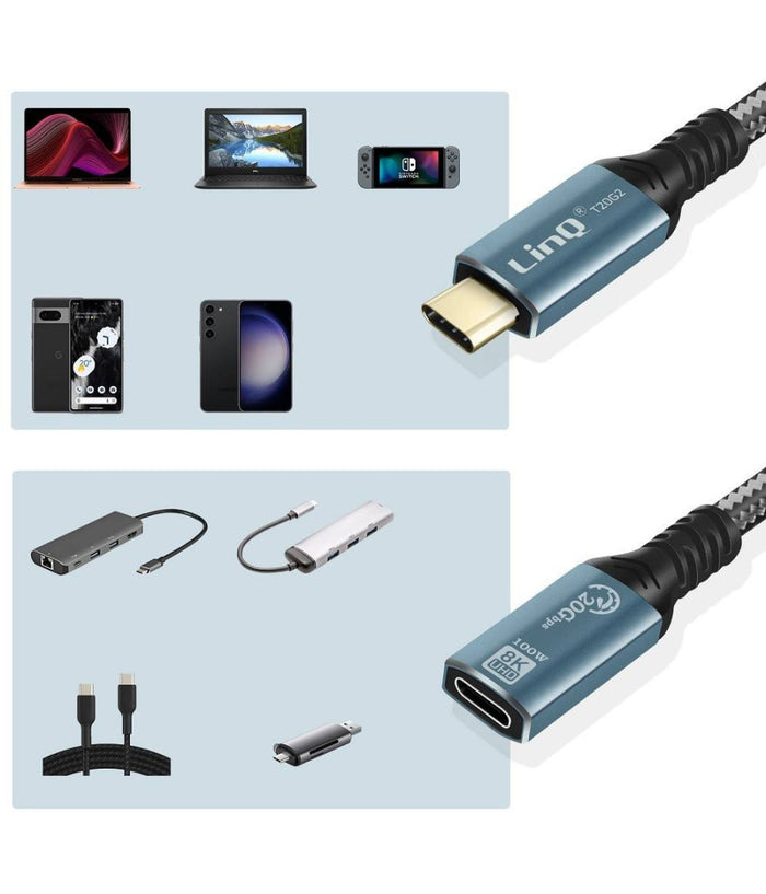 Cavo Prolunga Type-c Maschio-femmina 2mt Ricarica 100w Risoluzione 8k 20gbps T20g2         