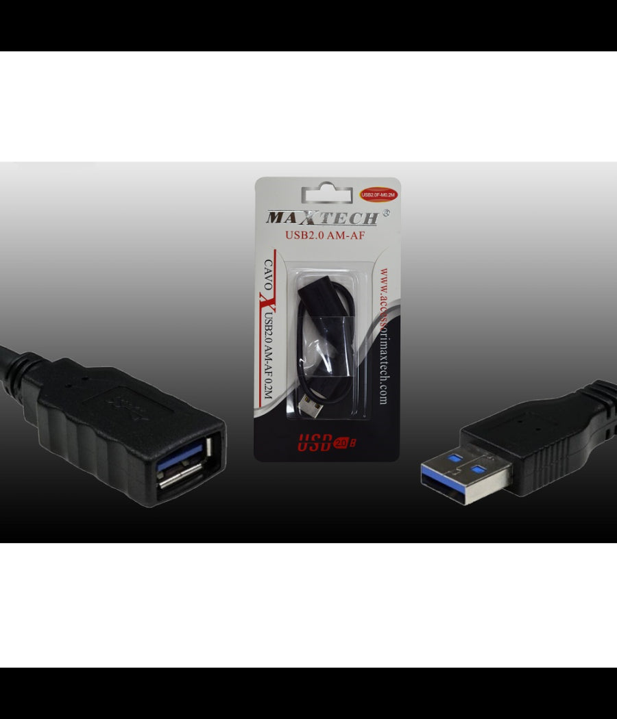 Cavo Prolunga Usb 2.0 0.2mt Maschio A Femmina Per Pc Computer Maxtech Usb2.0f-m0.2m         