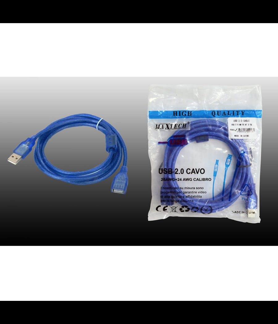 Cavo Prolunga Usb 2.0 M/f Per Pc Computer 3 Metri Maxtech Usb 2.0 Am To Af 3.0m         