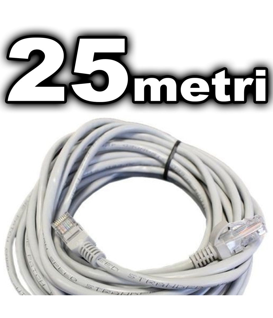 Cavo Rete Ethernet Utp Cat5e Lan Rj45 8p8k Prolunga Network Internet Filo 25 Mt         
