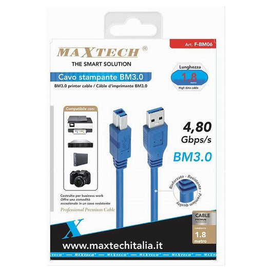 Cavo Stampante Usb Bm3.0 1.8mt Rinforzato Resistente 4,80gbps/s Fotocamera F-bm06         