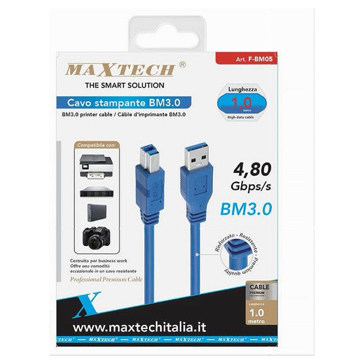 Cavo Stampante Usb Bm3.0 1mt Rinforzato Resistente 4,80 Gbps/s Fotocamera F-bm05         