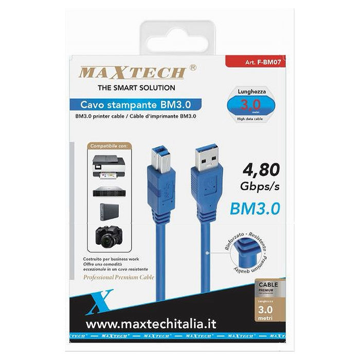 Cavo Stampante Usb Bm3.0 3 Mt Rinforzato Resistente 4,80gbps/s Fotocamera F-bm07         