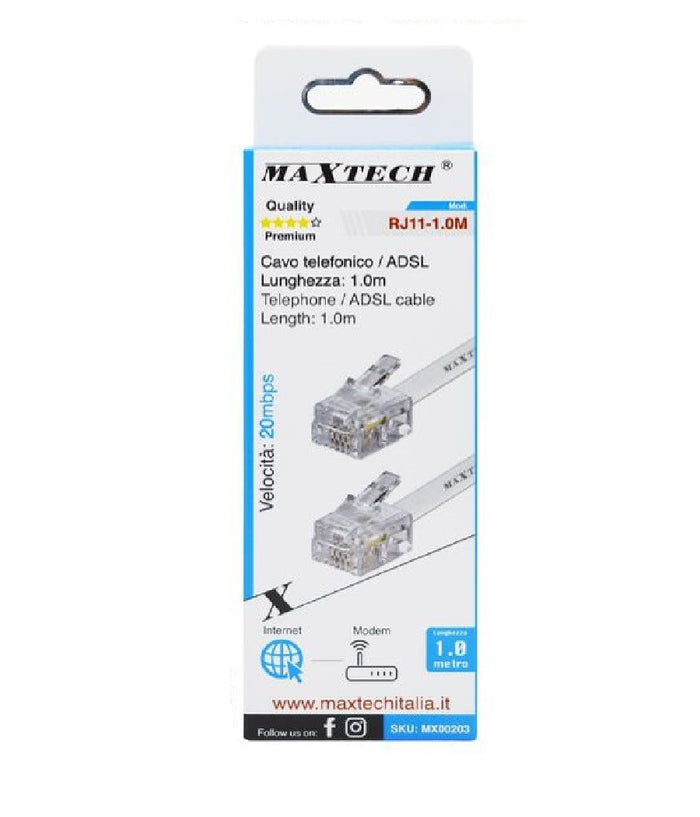 Cavo Telefonico Adsl Rj11 1 Mt Collegamento Telefonico Modem Internet Rj11-1.0m         