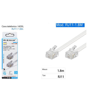 Cavo Telefonico Adsl Rj11 Collegamento Telefonico Modem 20mbps 1.8 Mt Rj11-1.8m         