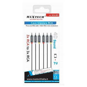 Cavo Tripolare Rca Audio Video Tv 3 X Rca Maschio/maschio 1,5mt 4d Sound Rca-r01         