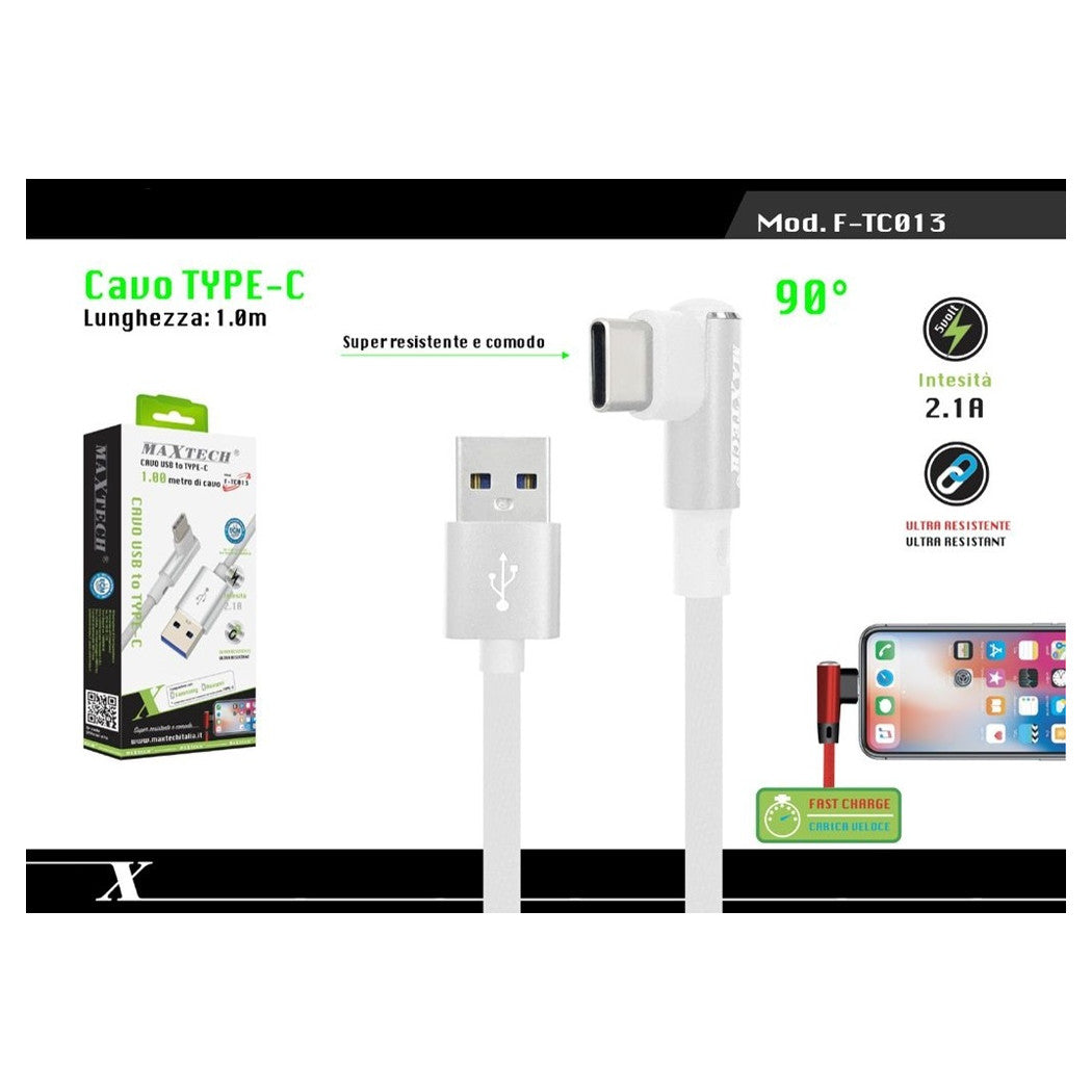 Cavo Type-c 90° Usb 2.1a Ricarica Dati Compatibile Con Huawei 1mt Maxtech F-tc013         