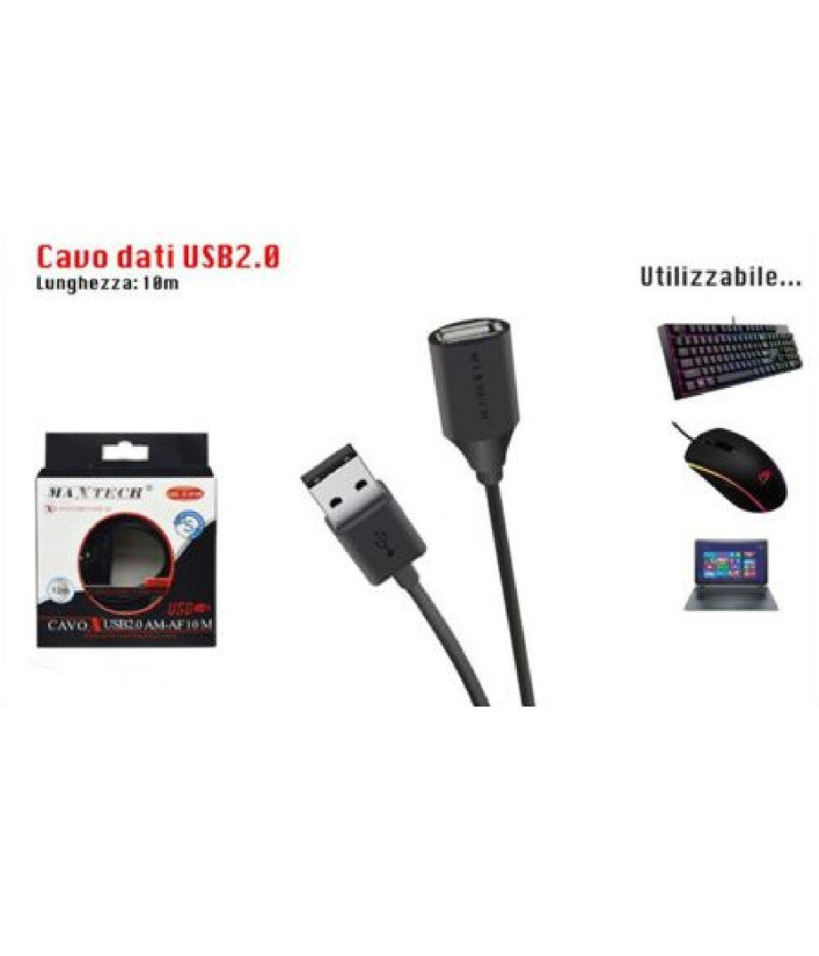 Cavo Usb 2.0 Maschio A Femmina M/f Prolunga Per Pc 10 Mt Maxtech Usb2.0f-m10m         
