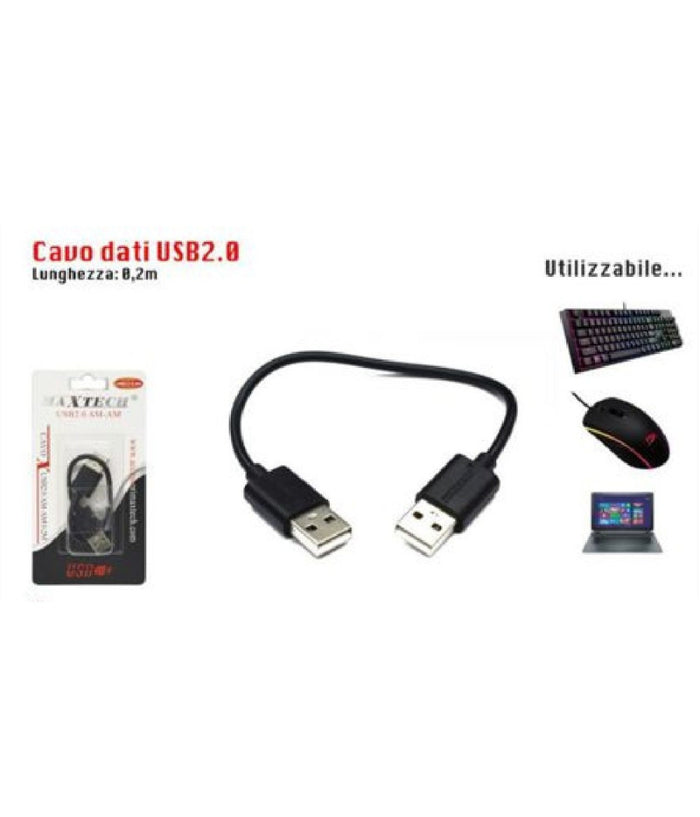Cavo Usb 2.0 Maschio-maschio Am-am Dati 0.2 Metri Maxtech Usb2.0-0.2m         