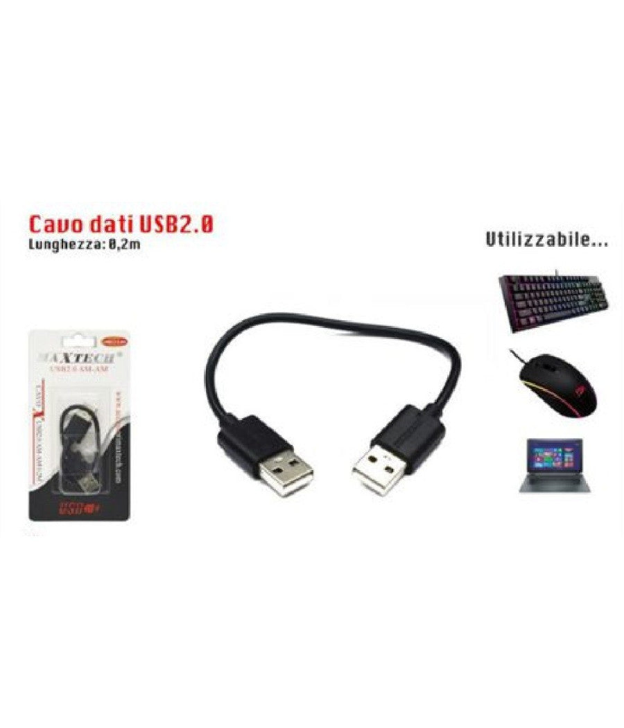Cavo Usb 2.0 Maschio-maschio Am-am Dati 0.2 Metri Maxtech Usb2.0-0.2m         