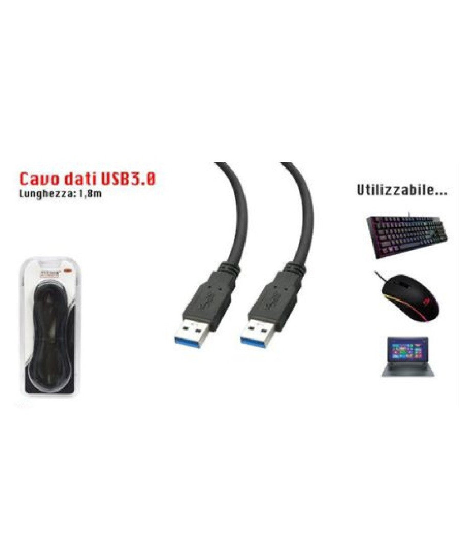 Cavo Usb 3.0 Connettori Maschio/maschio 1.8 Mt Alta Velocita' Maxtech Usb3.0-1.8m         