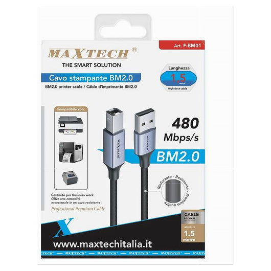 Cavo Usb Bm2.0 Maschio 480mbps 1.5mt Compatibile Stampante Etichettatrice F-bm01         
