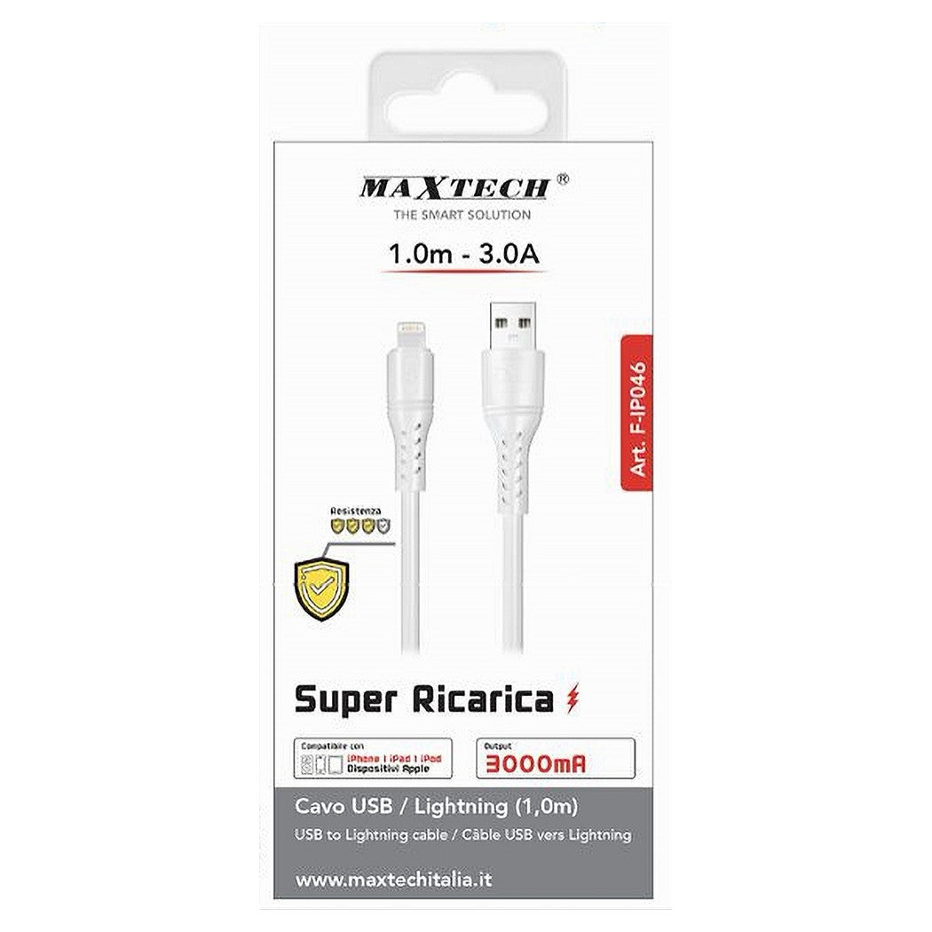 Cavo Usb Lightning 3a 1mt Super Ricarica Dati Resistente Iphone Ipad Ipod F-ip046         