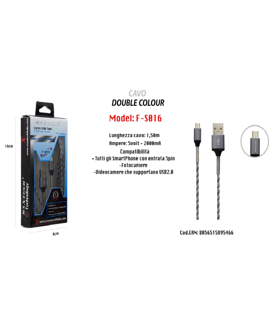 Cavo Usb Simply Colour X Smartphone Fotocamere 5volt - 2000ma 1,5mt Maxtech F-s016         