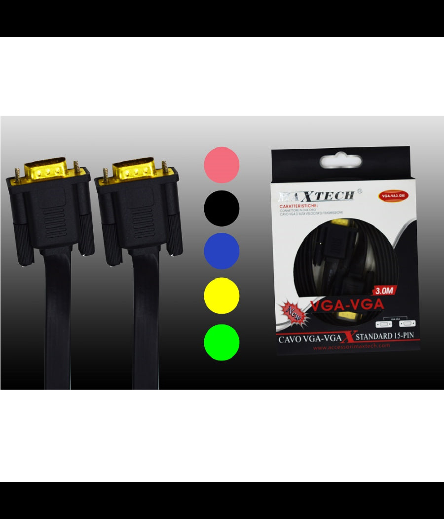 Cavo Vga - Vga Standard 15 Pin Cavo 3 Metri Per Monitor Vga Maxtech Vga-va3.0m         