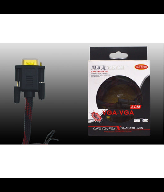 Cavo Vga-vga Telato Monitor Tv Pc Da 3.0 Metri M/m 15 Pin 24 K Maxtech Vga-rt3m         