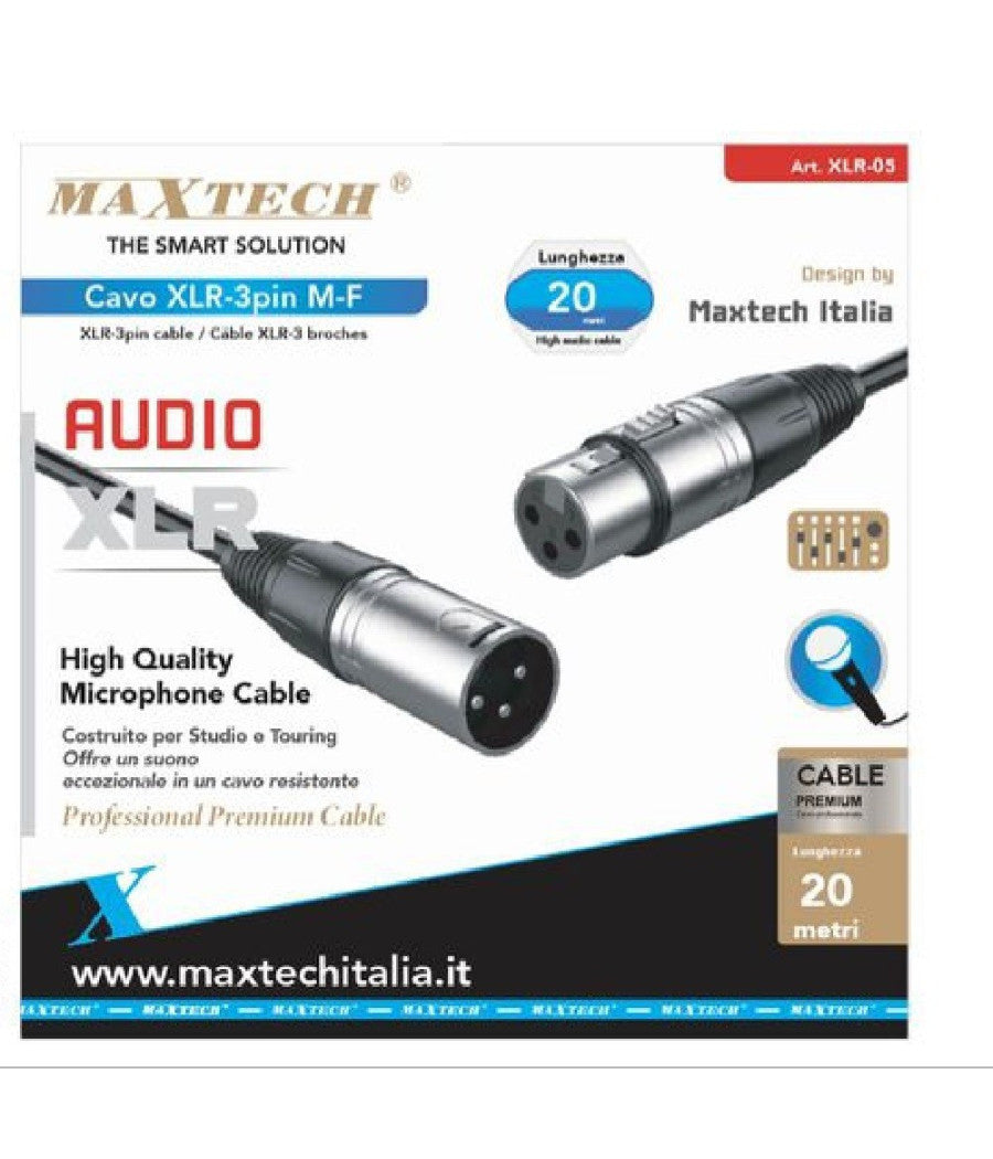 Cavo Xlr Maschio / Femmina 3 Pin Audio Prolunga Per Microfono Da 20 Metri Xlr-05         