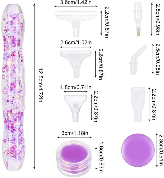 Set di pennarelli per pittura con diamanti, 1 pennarello con punti luminosi con 6 stili di punte e 6 pezzi di colla per pittura con diamanti, accessori per pittura con diamanti, strumenti per pittura con diamanti - Rosa
