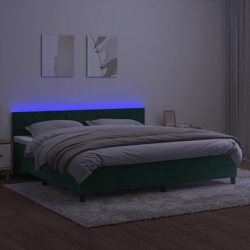 Letto a Molle con Materasso e LED Verde Scuro 200x200cm Velluto cod mxl 63173