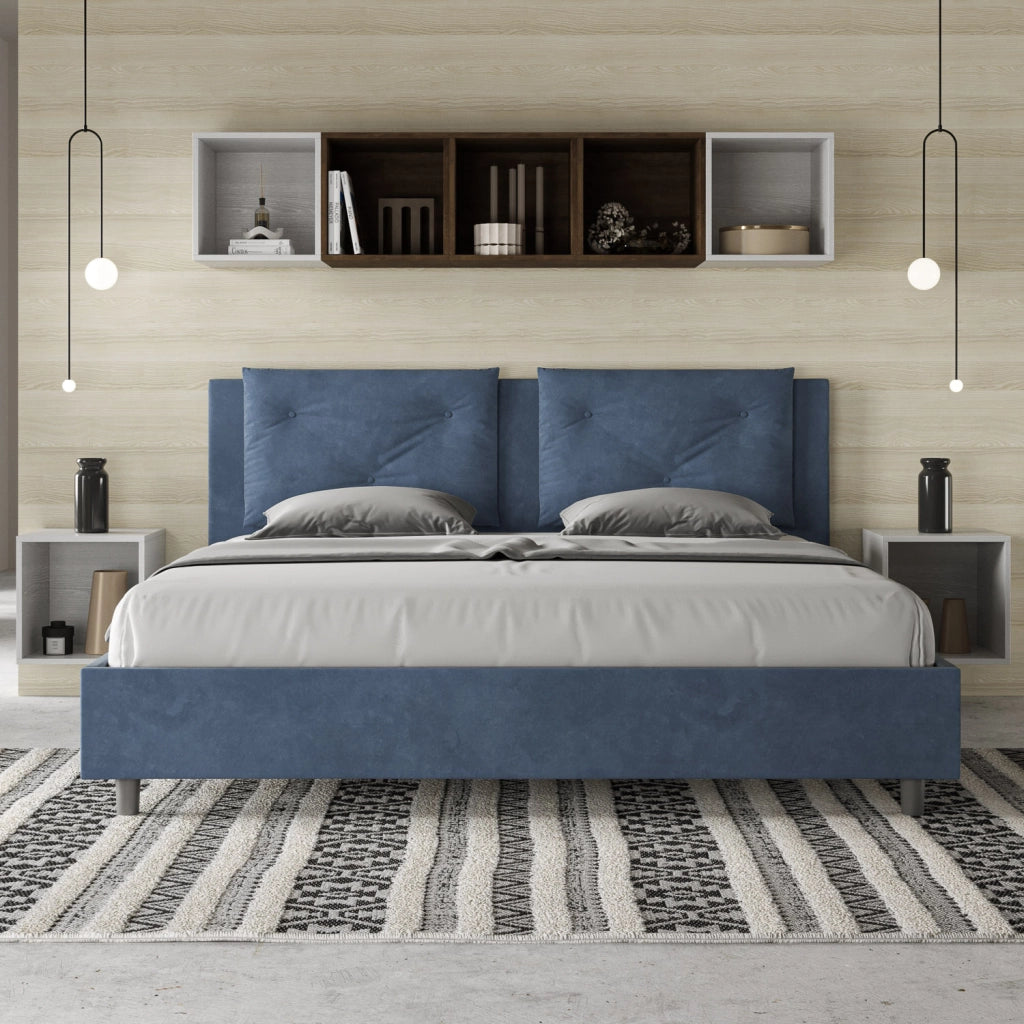 BS COM Letto contenitore imbottito 180x190 microfibra blu