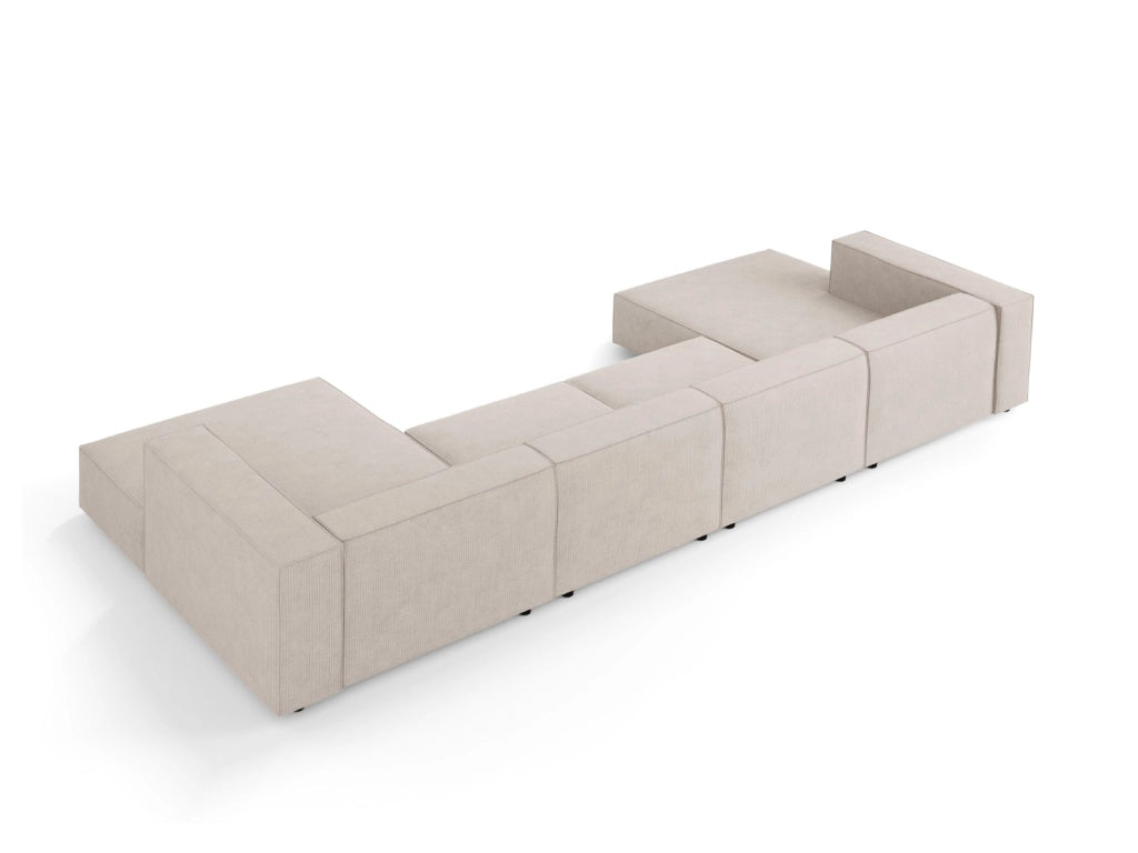 Cosmopolitan Design - Divano panoramico "Arendal" 6 posti in ciniglia con effetto a coste beige scuro 