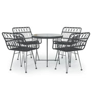 Set da Pranzo da Giardino 5 pz | Set Salotto da Giardino Nero in Polyrattan