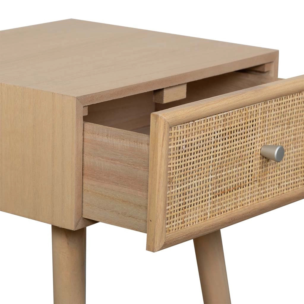 Comodino in MDF e rattan, 1 cassetto, marrone, 40x36x70 cm