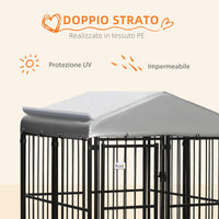 Recinto per Cani di Piccola e Media Taglia 122x122x138 cm con Tettuccio in Acciaio Nero