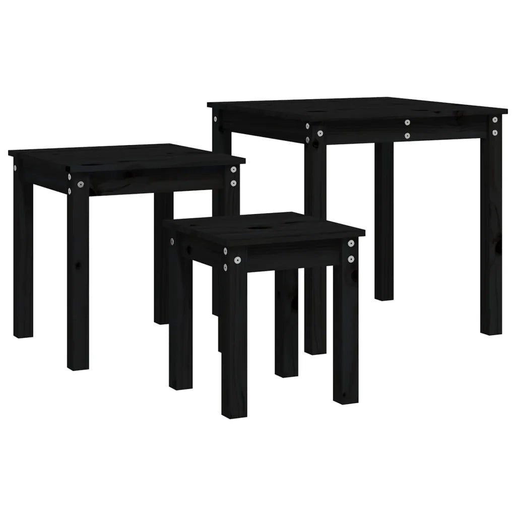 Tavolini a Incastro 3 pz Nero in Legno Massello di Pino cod mxl 17135