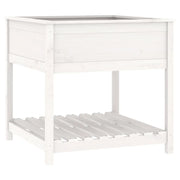 Fioriera | Cassetta per fiori | Vaso con Mensola Bianca 82,5x82,5x81 cm Legno Massello Pino
