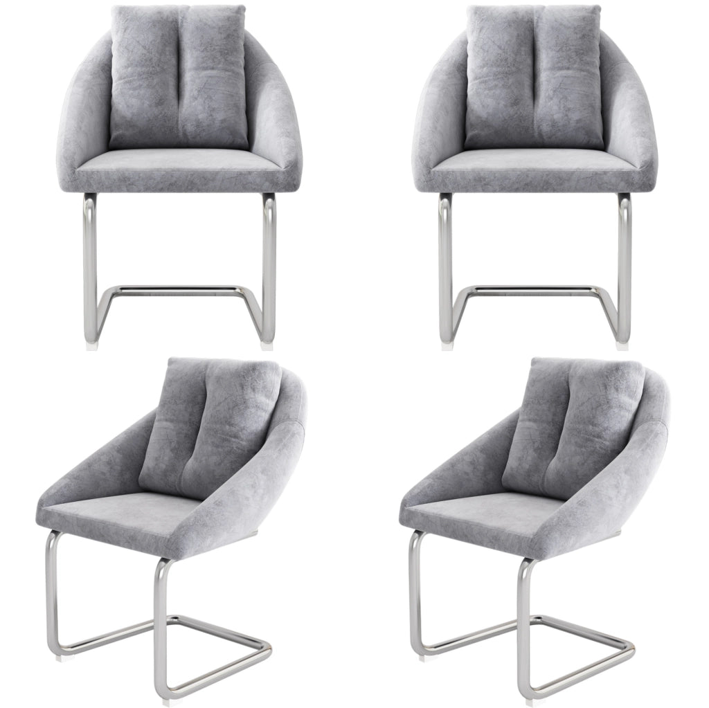 Set di 4 sedie in velluto con struttura in metallo; ergonomiche e confortevoli; grigio