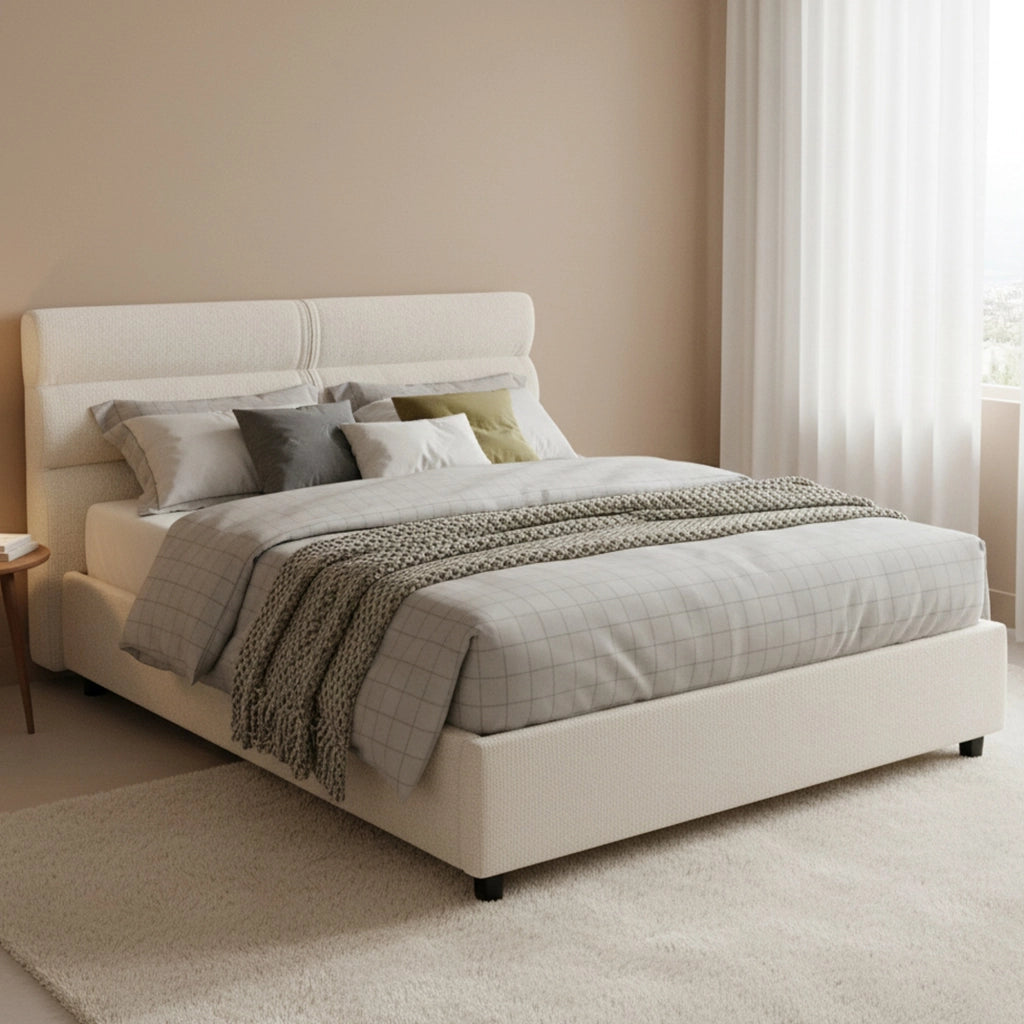 Letto Matrimoniale Brienno, Letto Matrimoniale Sfoderabile Made in Italy, Beige